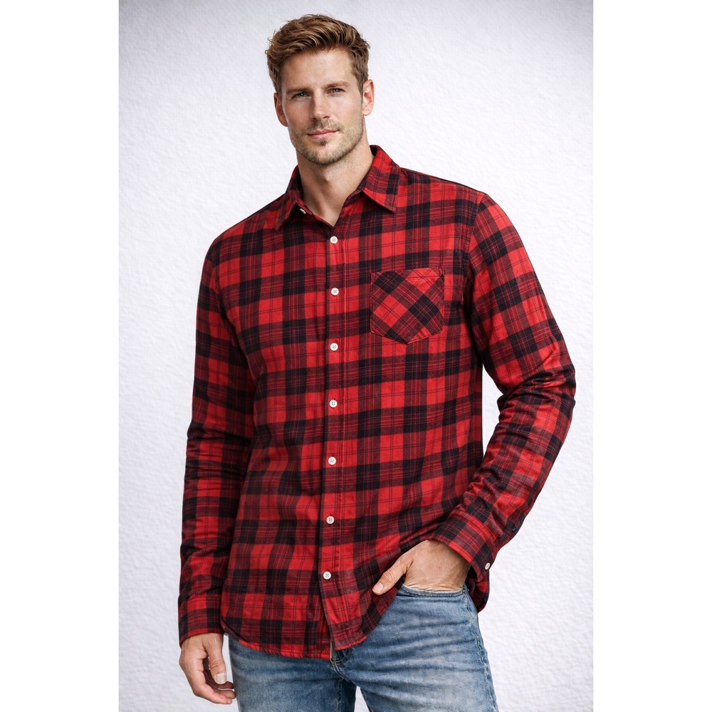 Forever 21 Mens Red Black Plaid Sherpa Lined Flannel Shirt Jacket Medium NWT